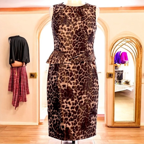 Anne Klein Leopard Animal Print Sleeveless Cocktail Career Dress - Picture 4 of 6